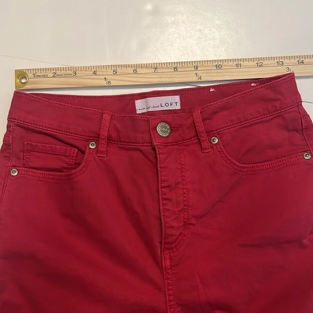 LOFT Red Frayed High Rise Skinny Crop Jeans Size 4